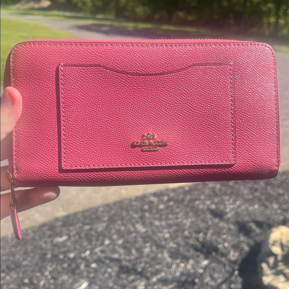 Coach Fuchsia Wallet with Gold Logo